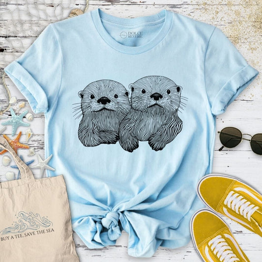 Happy Otters Line Art T-Shirt